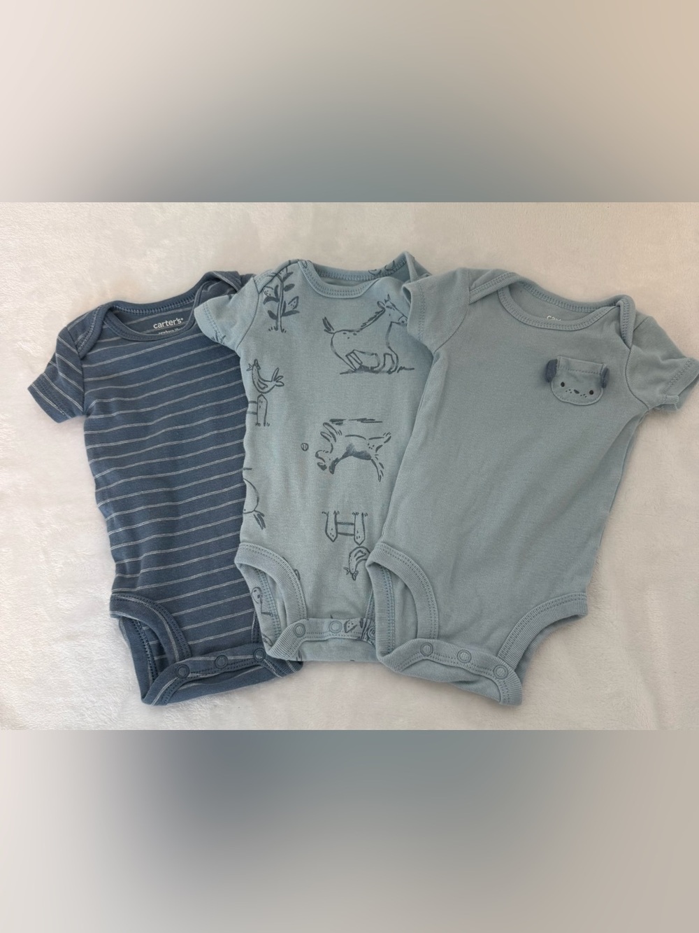 Carter's Blue & Light Blue Boys' Short-Sleeve One-Piece Bodysuit Set - 3 Pack